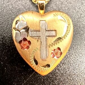 Vintage Princess Pride Creations 14K Gold Filled Heart Locket Cross Necklace 20"